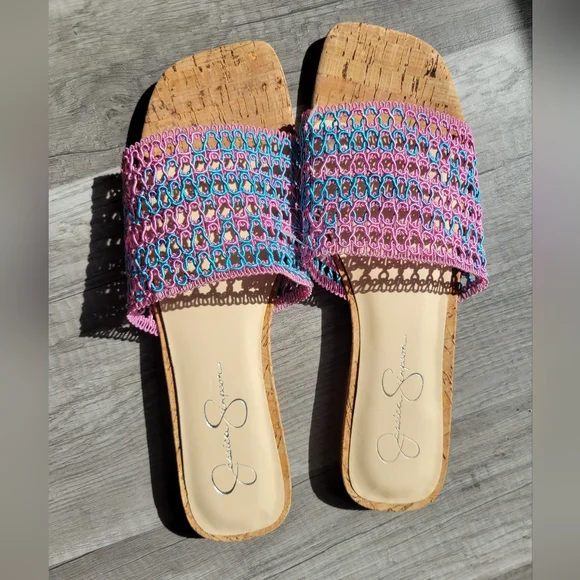 Jessica Simpson Pink and Blue Slide Sandals - Picture 6 of 8